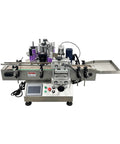 Heavy Duty Desktop Bottle Labeling Machine For Round Bottles With Lowkey Touch Screen Setup High Speed Sticker Wrapper Smooth Ride Cart, top view.