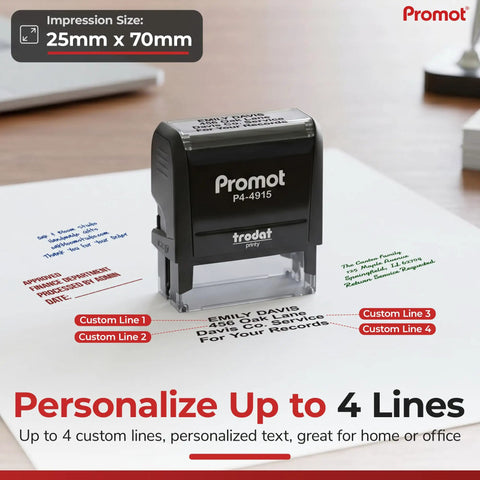 Go To 4 Line Self Inking Stamp For Names And Addresses, Personalize Font And Ink Color, Bold Lines For Crisp Pro Style Impressions