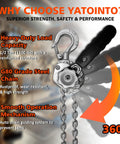 Half Ton Chain Hoist Come Along With 1100 Lbs Capacity 10 Ft Lift Lightweight Aluminum Frame High Strength Steel Chain Manual Lever Hoist Built Tough For Real Heavy Duty Lifting, showing load capacity and operation features.