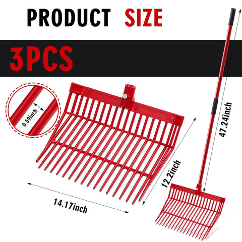 Product dimensions of 3 Pack Manure Forks With Long Metal Handles Heavy Duty Muck Rake for Gardening and Farm Clean Up
