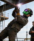 Worker using Auto Darkening Welding Helmet With Air System And True Color Viewing Shield For Industrial Metalworking Safety