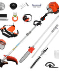 Beast Mode Gas Powered 6 In 1 Weed Eater Yard Tool With 52cc 2 Stroke Engine Includes String Trimmer Brush Cutter Pole Saw Hedge Trimmer And More 9500 RPM 120cc Oil Tank Bright Orange components and accessories