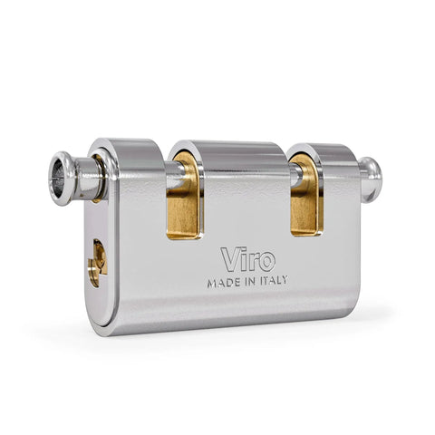 Panzer Armored Padlock With Two Locking Rods Chrome Plated Body, 78mm Base, 10mm Diameter Rods, 10x10mm Eye Housing