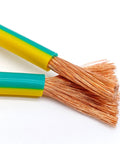 Heavy Duty High Temp Silicone Cable 320 Ft With Oxygen Free Copper EV Power Wire For Inverter And Automotive Motors Heat Resistant Wiring 95 Mm2 Yellow Green close-up of copper strands and insulation