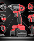 Heavy Duty Cordless Impact Wrench One Half Inch Brushless Motor handles rusted bolts with ergonomic design and LED light.