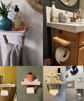 Coastal Rope Toilet Paper Holder With Shelf Wall Mount, various styles and usages in rustic farmhouse and nautical decor settings.