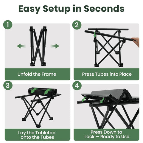 Steps to set up Ultralight Portable Camping Table Foldable With Carry Bag For Outdoor Travel Beach Camp Picnic BBQ Cooking Festival Boat And Home Use 2.46 Lb Lightweight Easy Carry