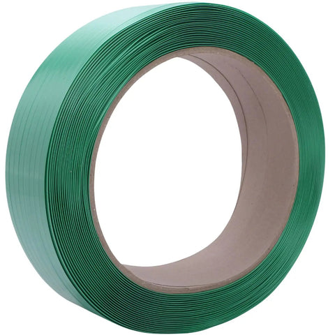 Rock-Solid 5/8" x 0.031" x 3773' PET Strapping Roll, 1014 lb break strength on a spool for packaging and securing goods.