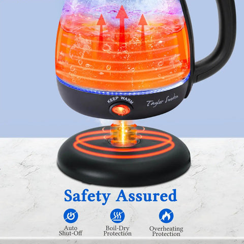 Electric Kettle With Tea Infuser 1L No Fuss Quick Boil Keep Warm LED Indicator Light Auto Shut Off Boil Dry Protection BPA Free Black
