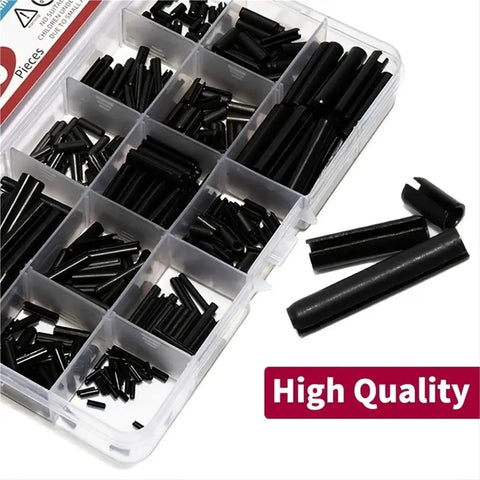 435 Piece Slotted Spring Roll Pin Set Black Oxide Finish For Machinery And Auto Repair Durable Dowel Kit Organized in Box