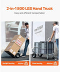 Heavy Duty Aluminum Hand Truck 2 In 1 Folding Dolly With PU Wheels, Boss Level Industrial Cart For Home, Office, And Job Site, 360 Degree Braking Wheels For Smooth, Stable Transport On Any Terrain. 2-in-1 800 lbs hand truck