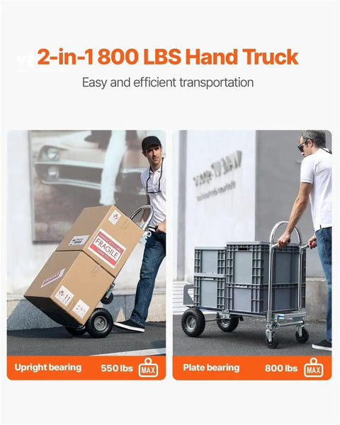 Heavy Duty Aluminum Hand Truck 2 In 1 Folding Dolly With PU Wheels, Boss Level Industrial Cart For Home, Office, And Job Site, 360 Degree Braking Wheels For Smooth, Stable Transport On Any Terrain. 2-in-1 800 lbs hand truck
