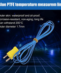 Blue PTFE K-Type thermocouple sensor line, 2 m with yellow mini-connector plug
