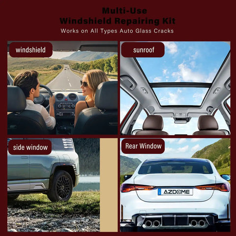 Windshield Repair Kit With Nano Glass Repair Liquid for various auto glass types including windshield, sunroof, side window, rear window