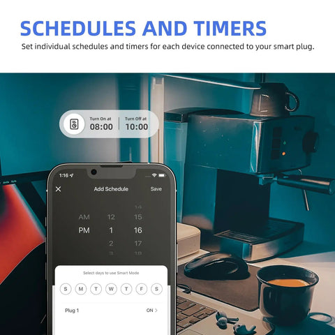 Smart Plug 15A WiFi Outlet Works With Alexa And Google Assistant, 2 Pack With Timer, schedule on smartphone