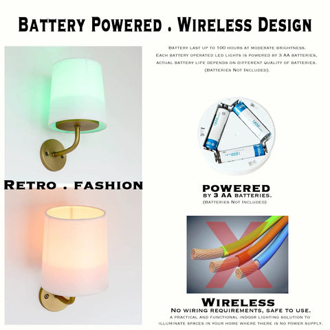 Cordless Battery Operated RGB Wall Sconce Lights With Remote Rustic Vintage Black Sconces showcasing battery setup and LED colors