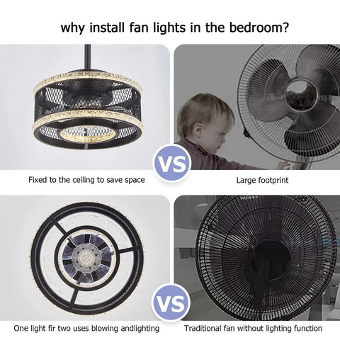 Comparison of Industrial Caged Low Profile Ceiling Fan With Remote And Dimmable Three Color LED Lights vs traditional fans