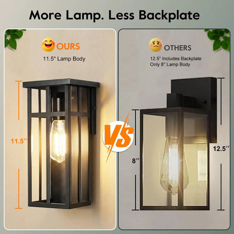 Kick It Up A Notch On The Patio With Modern Cross Frame Outdoor Wall Light Fixtures Boasting Matte Black Frames And Clear Glass Porch Lanterns For Straight Up Stellar Exterior Vibes, comparing sizes.