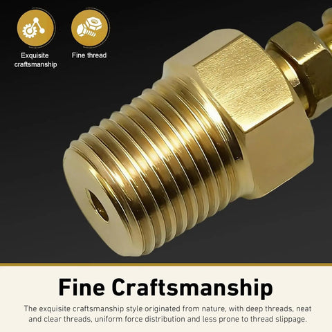 Close-up of Badass Heavy Duty Brass Bleeder Screws Eight Piece Brake Caliper Kit With 1 8 27 And 1 4 28 Threads showcasing brass finish and threading details.