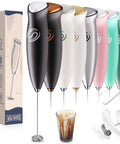Handheld Milk Frother Wand With 2 Whisks, Electric Coffee Mixer For Creamy Foam, One-Press Operation, Perfect For Latte, Black