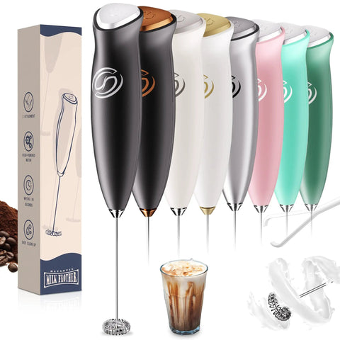 Handheld Milk Frother Wand With 2 Whisks, Electric Coffee Mixer For Creamy Foam, One-Press Operation, Perfect For Latte, Black