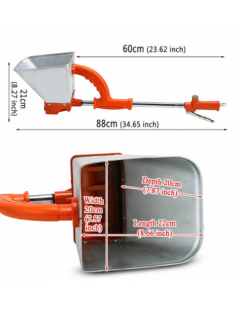Heavy Duty Pneumatic Mortar Sprayer With Four Jet Plaster Hopper Gun And Tough Alloy Tank dimensions showing 60cm and 88cm lengths.