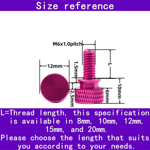 6063 T6 Aluminum Alloy High Head Reticulated Thumb Screws M6 size reference diagram with dimensions and options for PC case chassis DIY builds.