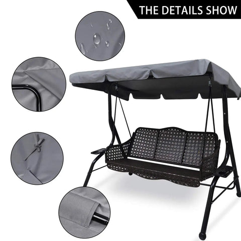 Heavy Duty Patio Swing Canopy Replacement Cover For 3 Seater Porch Swing, Waterproof Windproof Anti UV Rip Resistant Oxford Fabric