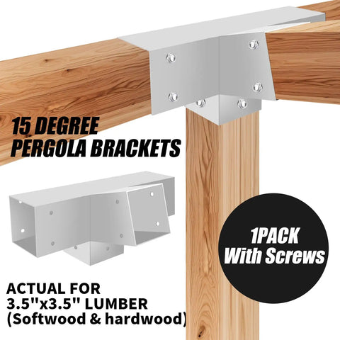 15 Degree Pergola Bracket Kit 4x4 Four Way Right Angle Corner Bracket For Wood Beams With Screws White Powder Coat Steel