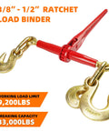 Two Pack Ratchet Load Binder Set 3/8 To 1/2 Inch With 1/2 Inch Grab And Slip Hooks, Designed For 3/8-1/2 Grade 70 Transport Chains