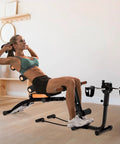 Woman using Ab Workout Bench For Home Gym Adjustable Sit Up Chair With Incline And Decline 12 Plus Exercises Multi Function
