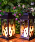 Outdoor Hanging Solar Lanterns Waterproof LED Lights For Porch Garden Patio Pathway Deck Yard Bronze Finish Two Pack