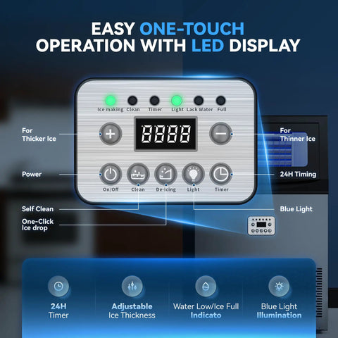 Easy one-touch operation LED display for Keep Your Drinks Frosty All Night Long With This Hella Fast Heavy Duty Commercial Ice Maker.