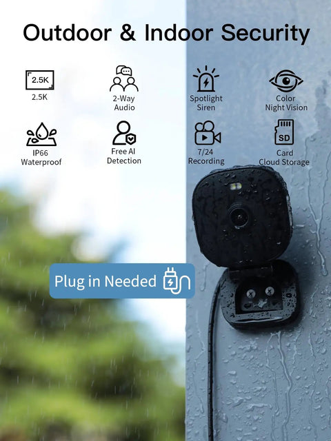 Spotlight Security Camera 2.5K 4MP Indoor Outdoor Wired Plug In With 2.4G WiFi Home Security Color Night Vision in rain