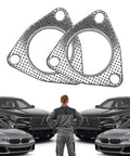 Eponcia 2-piece exhaust flange gasket set, 2.5-inch (63.5mm) three-hole, graphite-coated metal gaskets.