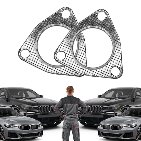 Eponcia 2-piece exhaust flange gasket set, 2.5-inch (63.5mm) three-hole, graphite-coated metal gaskets.