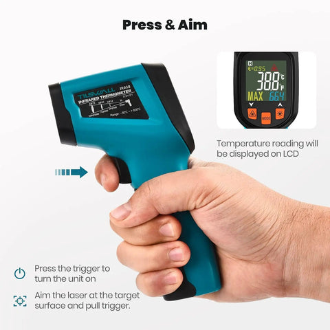Infrared Thermometer Gun With Meat Thermometer Included, Lightning Fast 0.5 Second Readouts, Industrial Grade Sensor, Press-and-aim handheld pistol grip