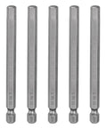 5 Piece H6.0 Hex Head Drill Bit Wrench Set With 6mm Flat Tip, One Quarter Inch Hex Shank, 100mm Long, Magnetic Hex Driver Socket Bits