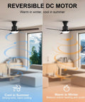 Five Blade Ceiling Fan With Remote And Light Kit For Indoor And Outdoor Use Matte Black Motor Housing With White Glass Lampshade 52 Inch Sloped Ceiling Compatible shown cooling and warming feature