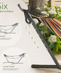 600 Lb Hammock With Stand For Outdoor Or Indoor Use 2 To 3 Person Portable Hammock height adjustment settings shown