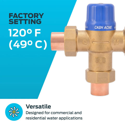 Half Inch Thermostatic Mixing Valve With Sweat Connections Brass HG110-D Front View