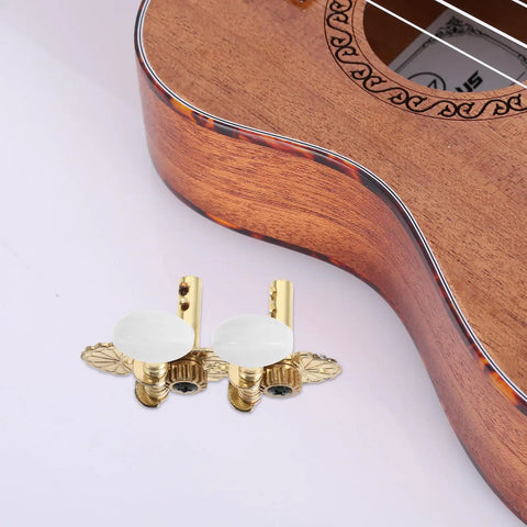 Vintage Carving Ukulele Tuning Pegs And Classical Guitar Machine Heads Replacement Parts, brass-coated gold tuners with white knobs