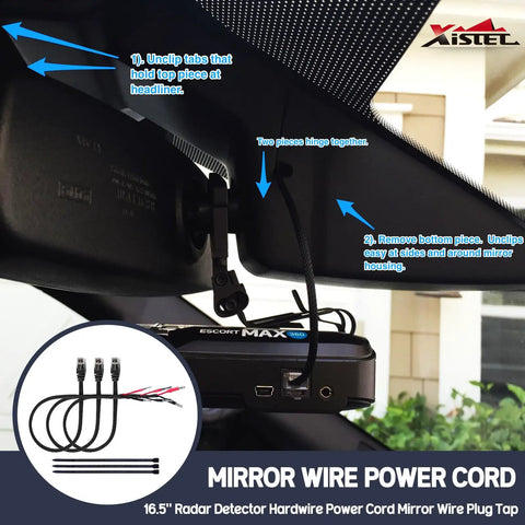 16.5 Inch Radar Detector Hardwire Power Cord With RJ11 Plug Tap Inline Fuse Mount Mirror Wire Set installed in car