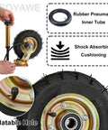 Heavy Duty Pneumatic Caster Wheels Roll Easy On Concrete With Dependable Foot Brakes And Top Notch Shock Absorption For Workbenches Carts Heavy Loads And Material Dollies In Eight Or Ten Inch Builds showing rubber pneumatic tire and shock absorbing inner tube.