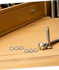 Heavy Duty Stainless Steel Split Lock Washers 100 Piece Assortment Kit For Nuts And Bolts on wooden table with screws.