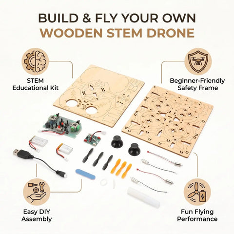 Beginner Friendly Wooden Drone Kit With Beech Wood Frame And Protective Cage One Key Takeoff Quad parts and assembly components