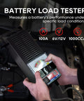 6V And 12V Battery Load Tester For Cars, Motorcycles, RVs, Boats And ATVs, 100 To 1000 CCA Range, Portable 100A Battery Tester With Rubber Handle For Easy Transport And Quick Battery Health Check, black metal unit with analog gauge
