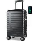 Hard Shell Carry On Luggage With Spinner Wheels Expandable 21 Inch Cabin Suitcase Airline Approved Built In TSA Lock Black