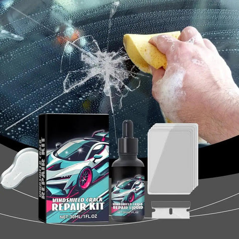 DIY Windshield Crack Repair Kit For Chips And Stars Quick Glass Fix That Stops Cracks From Spreading Easy No Removal Car Windshield Repair For A Clear Finish In Minutes, includes liquid bottle, scraper, and foam cleaning applicator