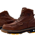 Side view of Six Inch Moc Toe Work Boots For Men In Ocre Brown Full Grain Leather, Oil Resistant, Slip Resistant Traction, Soft Toe